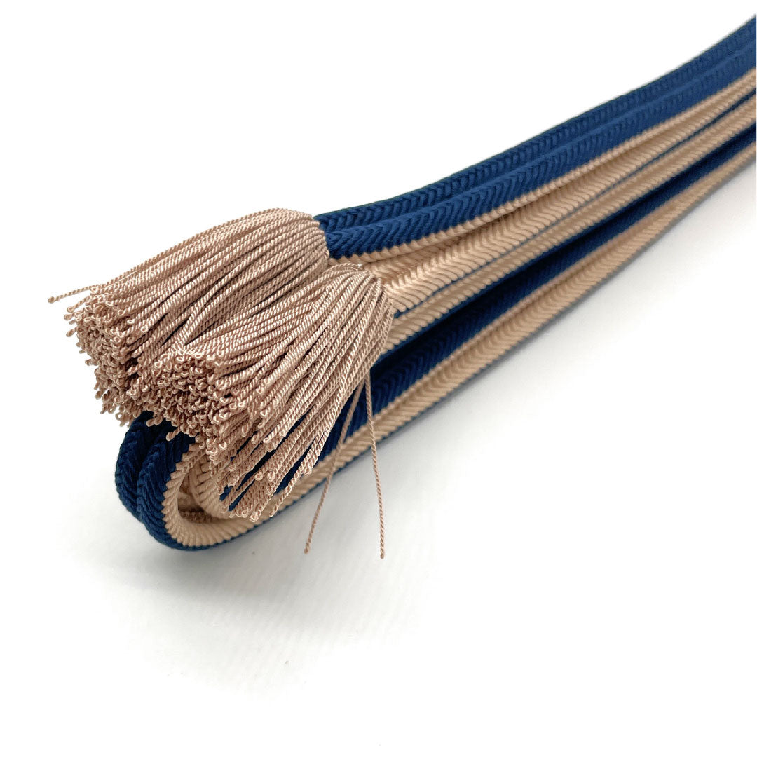 (Brand New) Pure Silk Obijime (Sash Band) - New Rank, Indian Indigo Blue (Indoaiiro) and Light Indigo Blue (Usukoiro) - Solid Color with Twisted Tassels - Approx. 160cm Long, Approx. 1.1cm Wide - Casual, Navy Blue - Product Number: 1135005221318
