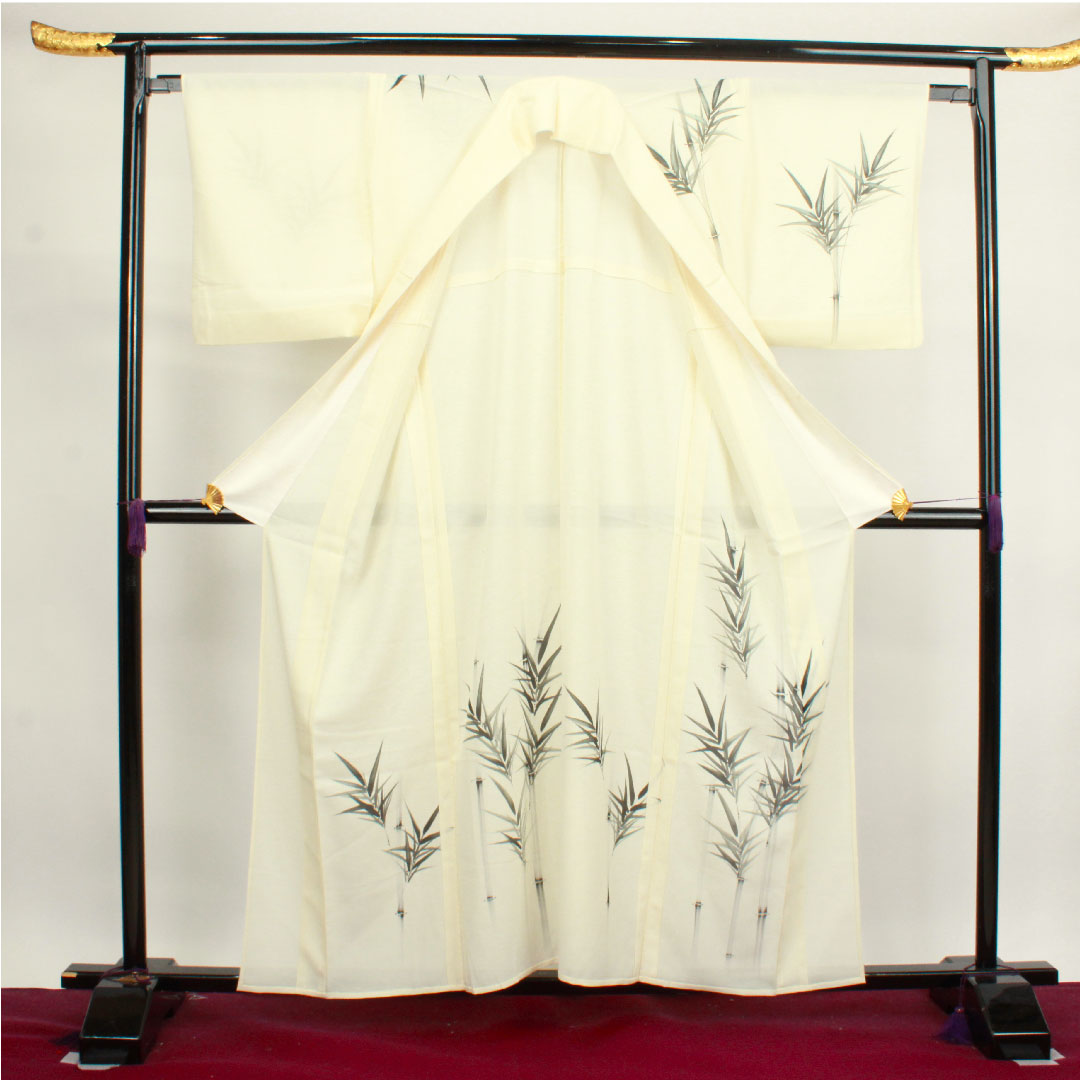 夏物 正絹 訪問着 身丈159cm 裄丈64cm 乳白色（にゅうはくしょく） 竹 絽 Sランク クリーム系 1132000482315