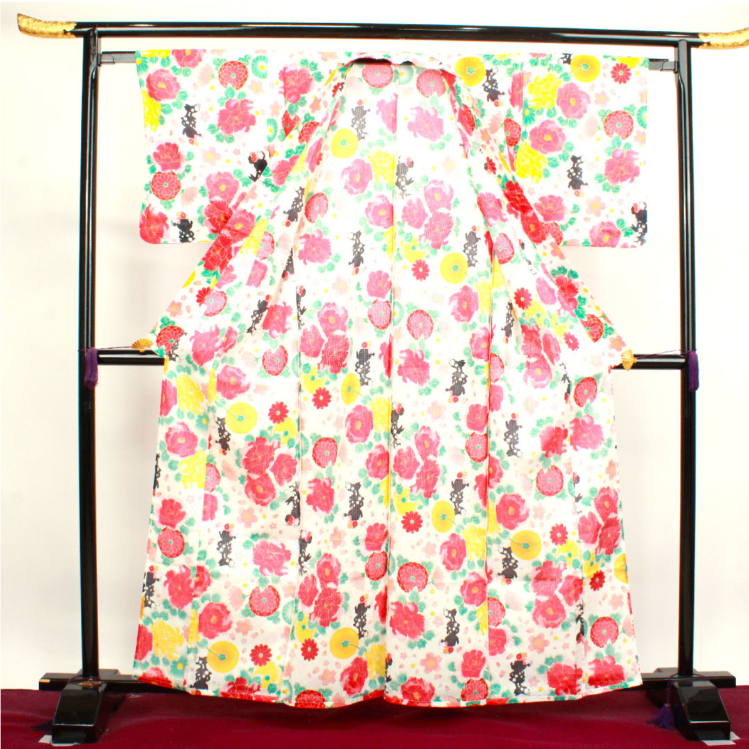 Yukata Disney Minnie Mouse Peony Cherry Blossom Chrysanthemum Cotton S Rank Single Layer Length 162cm Sleeve Length 65.5cm White 1118003902411