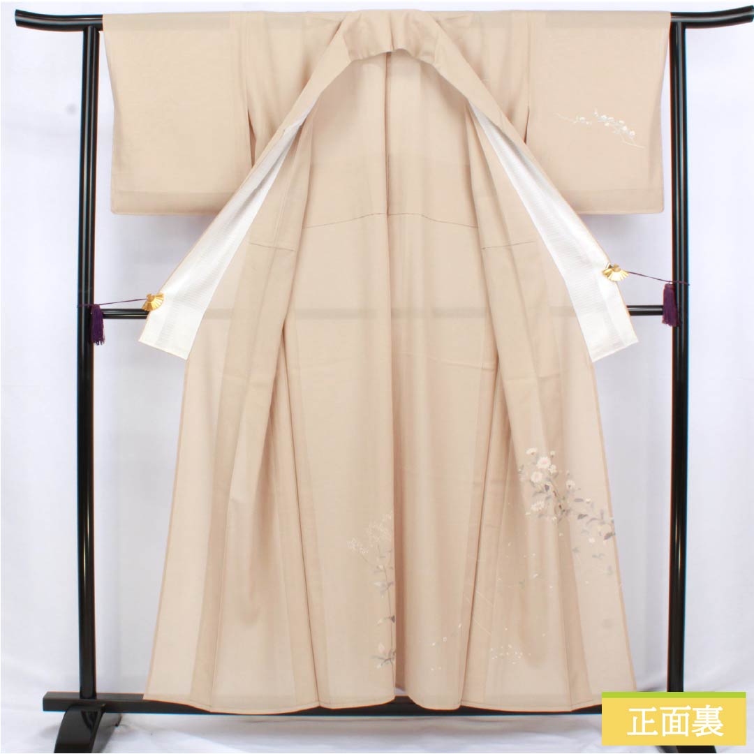 夏物 正絹 付下げ 身丈157cm 裄丈63cm 薄香色（うすこういろ） 草花模様 京友禅 絽 Sランク ベージュ系 1132002752325