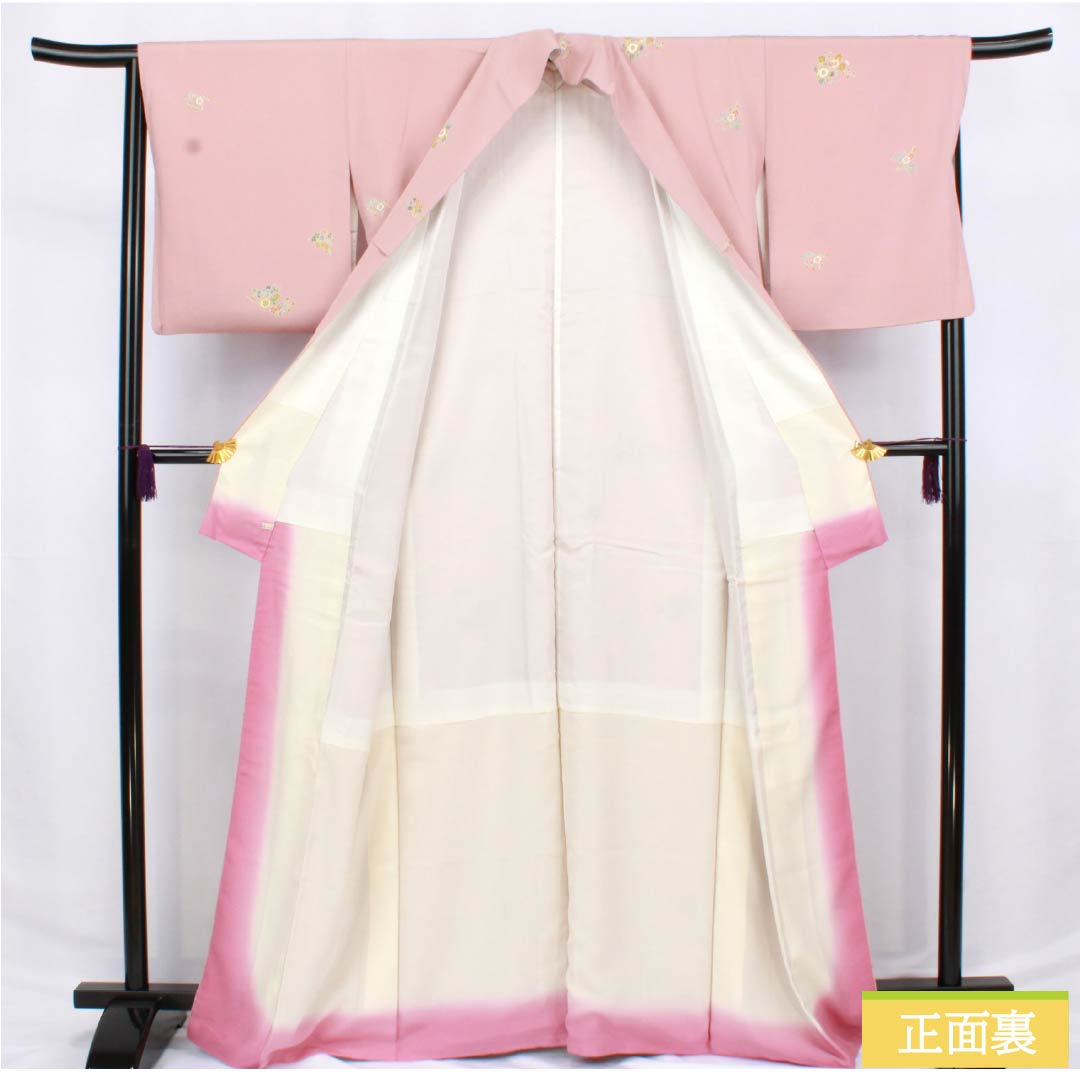 小紋 正絹 Aランク 身丈165.5cm 裄丈66cm 袷 浅紅色（あさべにいろ） 京加賀友禅 小花模様 はればれ加工 ピンク系 1115006353513