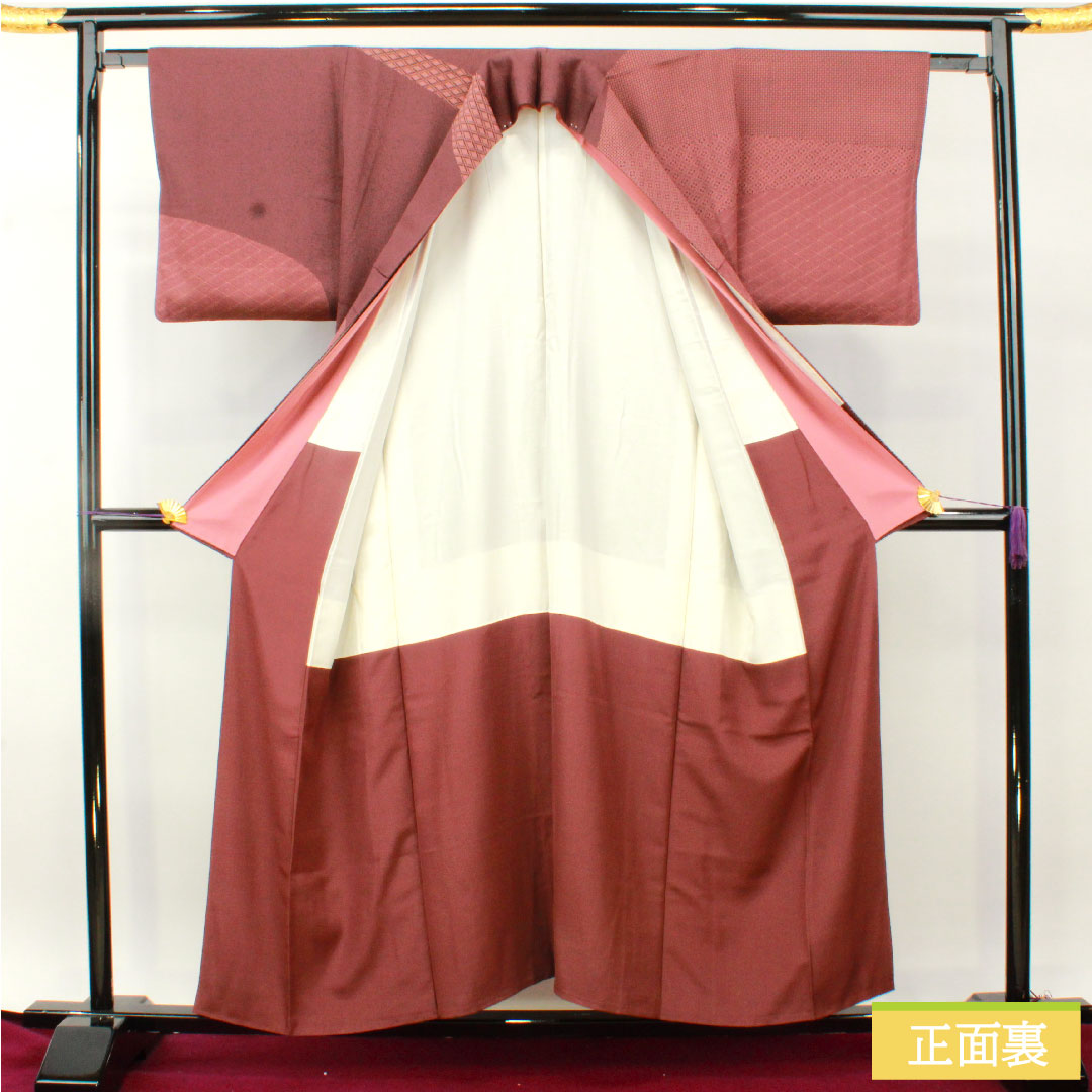 Homongi, pure silk, lined, length 155.5cm, sleeve length 63.5cm, red dye, stencil dyeing, split pattern, layered collar, S rank, purple, 1112004792320