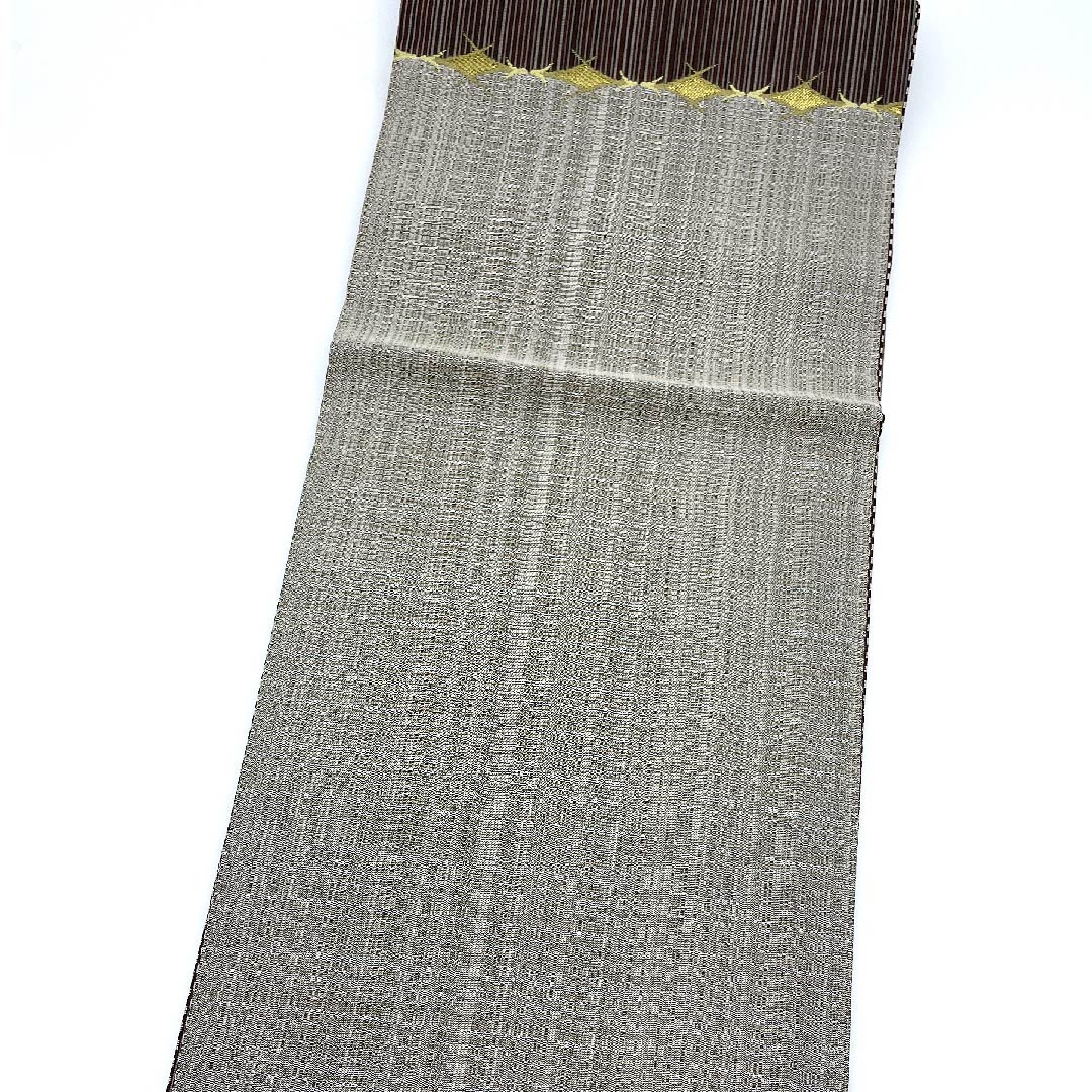 袋帯 鉄黒色（てつぐろいろ） 幾何学模様 チェック 帯丈439.5cm 正絹 Sランク ポイント柄 カジュアル 茶系 1123009292314