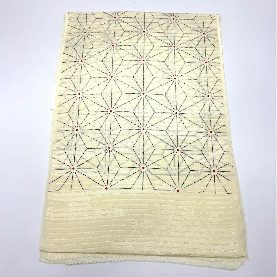 (New) Obiage, pure silk, semi-formal, gyoshikou-iro (fish roe yellow), summer, hemp leaf, classic pattern, length 174cm, width 29cm, new rank, cream color, 1136000791915