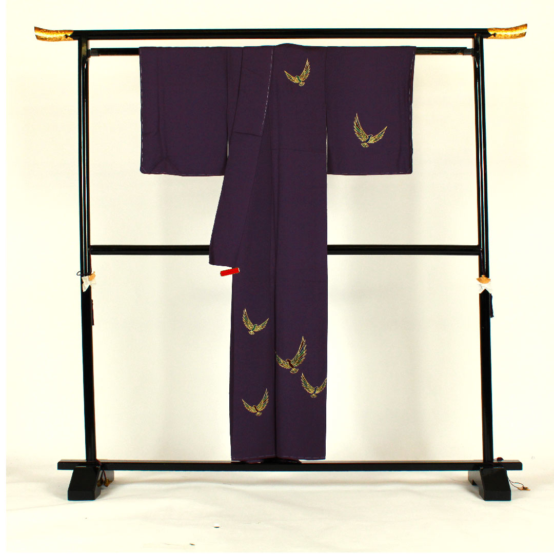 Homongi (formal kimono) Length 154cm Sleeve length 62cm Saito Sansai Kotobukiori Bird pattern Pure silk A rank Purple 1112000883220