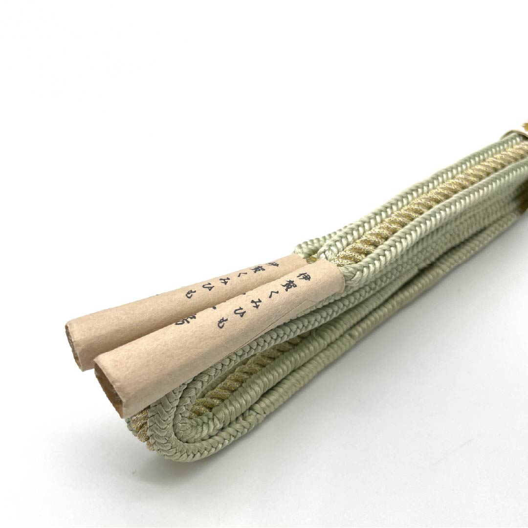 Obijime (silk obi) - quarter string, sulfur color, gold color, new old stock, length 165cm, width 1.5cm, formal, S rank, green, 1135003052319
