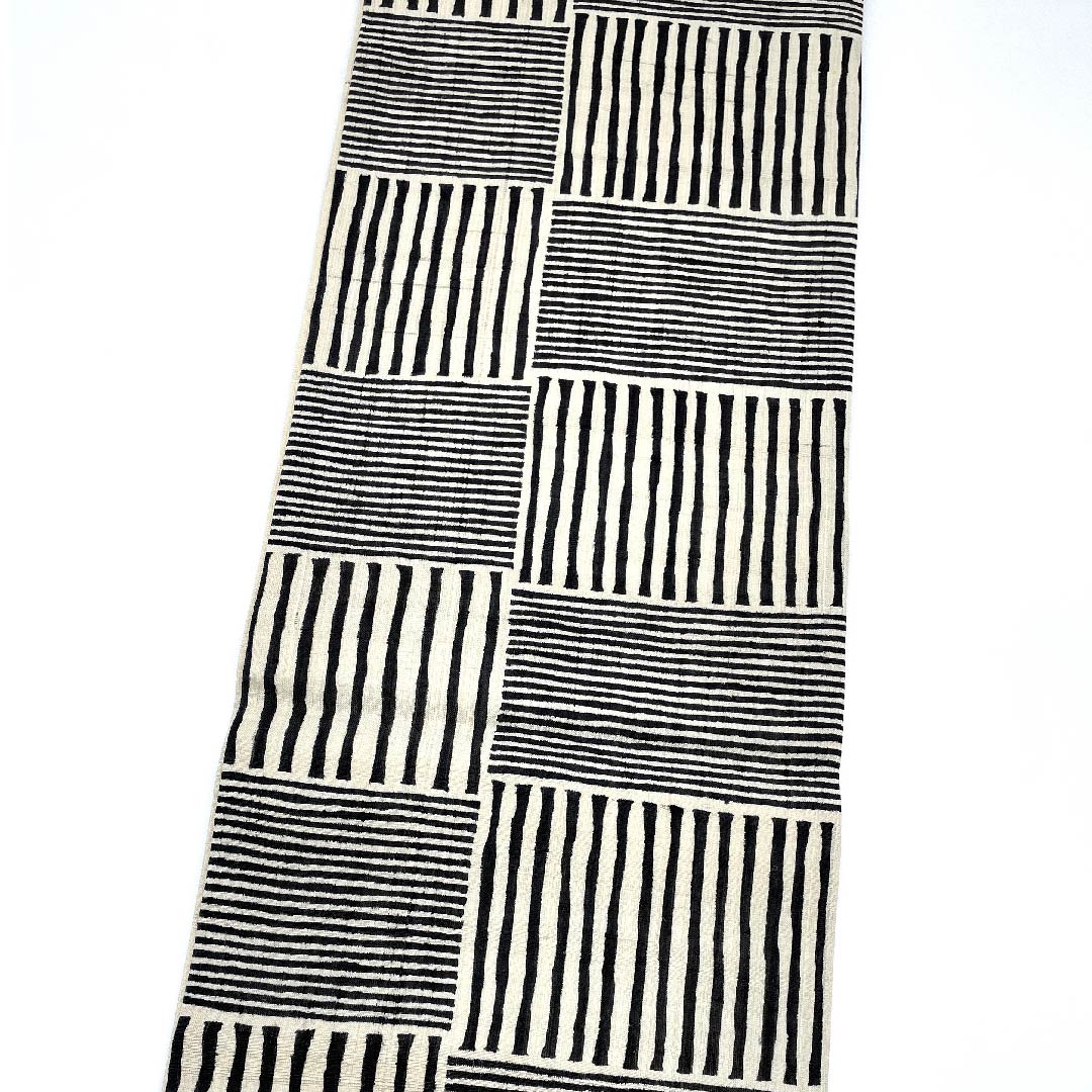 Fukuro Obi (sash) in off-white (kinari-iro) with checkered pattern and monotone pattern, obi length 446cm, pure silk, A rank, six-pass, casual, beige, 1123009223325