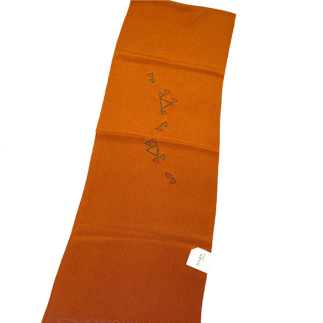 (Like new) Silk Obiage (Sash) - New Rank, Casual, Taishaiiro (Obi-age) - Goshima-himo (Goshima cord) - Geometric Triangle Pattern - Approximately 168cm Long, Approximately 28cm Wide - Brown - Product Number: 1136001151914