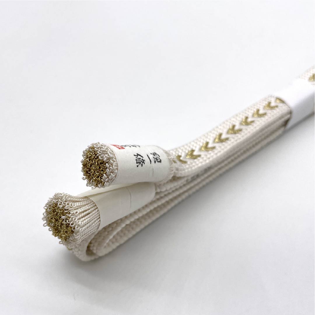 (Brand New) Pure Silk Obijime (Sash Band) - Shironeri (White Neroli) by Hirata Kumihimo - Formal Wear, Formal Kimono (Tomesode) - Classic Pattern - Length: Approx. 163.5cm, Width: Approx. 1.5cm - White - Product Number: 1135004991311