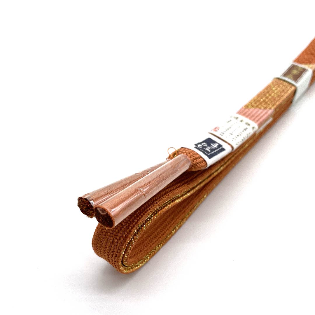 （新古品） 帯締め 正絹 四分紐 柿色（かきいろ） 手組紐 特選金銀糸使用 新古品 長さ約162cm 幅約1.5cm セミフォーマル Sランク 橙系 1135002332326