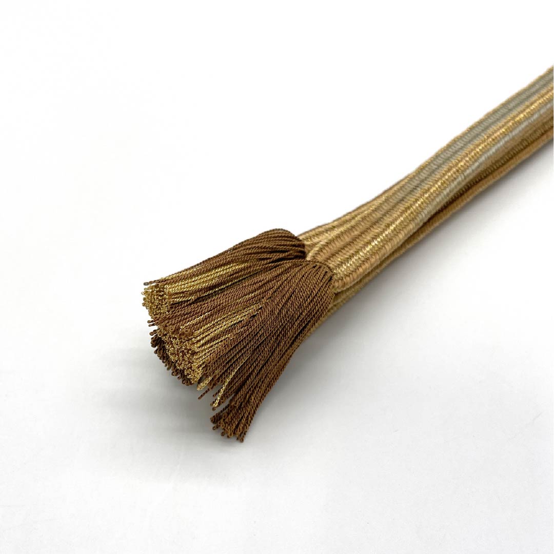 (Brand New) Pure Silk Obi-jime (Sash Band) in Oak (Tsurubamiiro) with Hirata Kumihimo (Kai-no-Kuchi Striped Yugen Dye) and Twisted Tassel, Approximately 155.5cm Long and 1.5cm Wide, Suitable for Semi-Formal Occasions, Brown, Product Number: 1135005141314