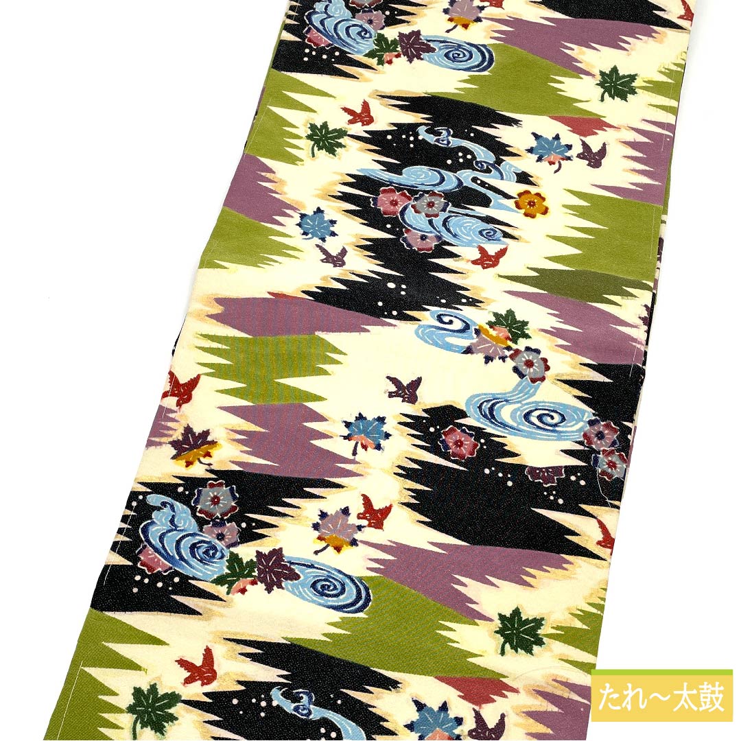 Nagoya obi, natural color, Kanze Ryusui pattern, floral pattern, obi length 340cm, pure silk, S rank, full length, casual, cream color, 1124006502315, Nagoya style