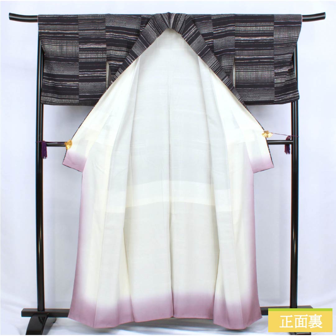 小紋 正絹 Sランク 身丈159.5cm 裄丈68cm 袷 相済茶色（あいすみちゃいろ） 型染 幾何学模様 黒系 1115006512310