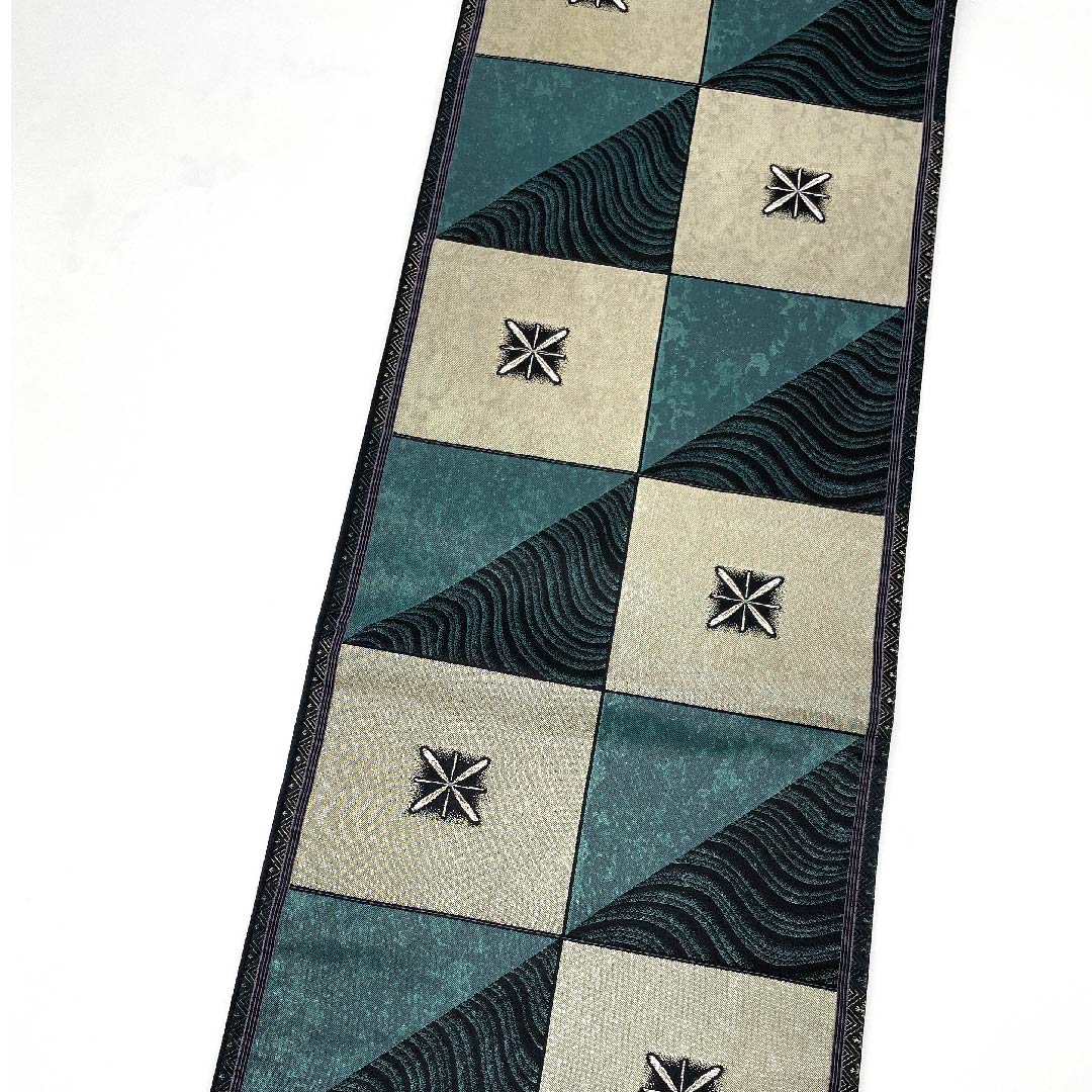 Fukuro Obi Deep Indigo Checkered Pattern Star Wave Length 427cm Pure Silk A Rank Six-way Semi-formal Green 1123009003319