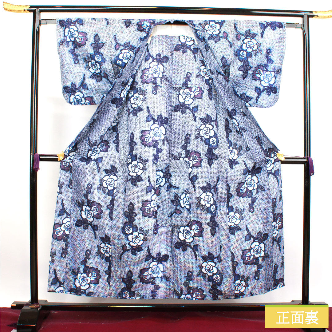 Yukata Cotton Length 155cm Sleeve length 63cm A rank Single layer Navy Deep navy Ripple Rose 1118004582318