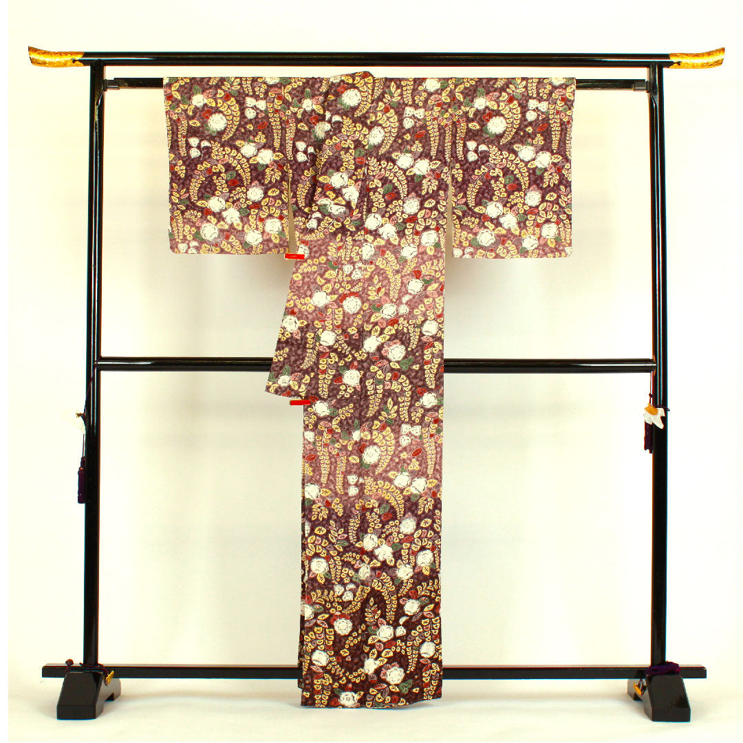 小紋 身丈163.5cm 裄丈64cm 袷  辻ヶ花 正絹 Aランク 紫系 1115000433320