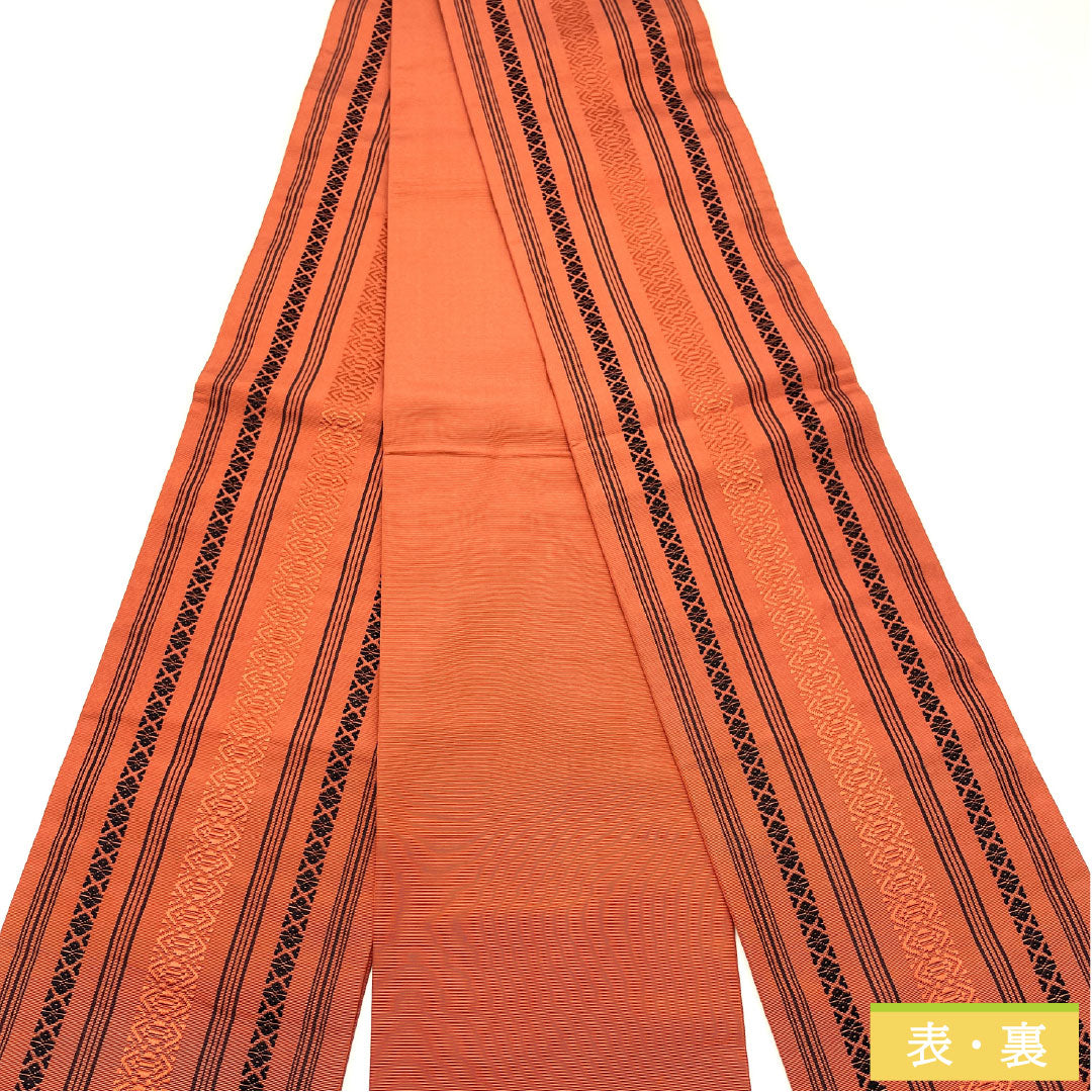 Half-width obi, pure silk, S-rank, red touiro (red and red), Kenjo pattern, obi length 380cm, vermilion, 1125002312316