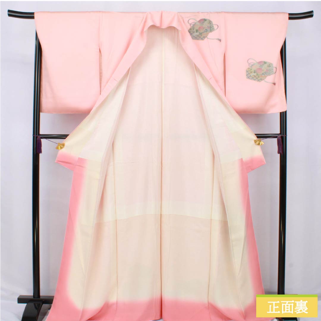 Visiting Kimono (Homongi) - Pure Silk, S-Rank, Lined, Length 167.5cm, Sleeve Length 68cm, Dawn Blue (Akebono-iro), Gold-Embossed, Stacked Box with Basting Thread, Pink, Product Number: 1112006372513
