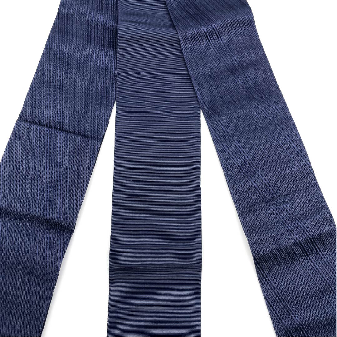 (Unmade) Kaku-obi (cotton sash) in navy blue with diagonal lines, obi length 392cm, width 10cm, rank S, navy blue, 1134000452918