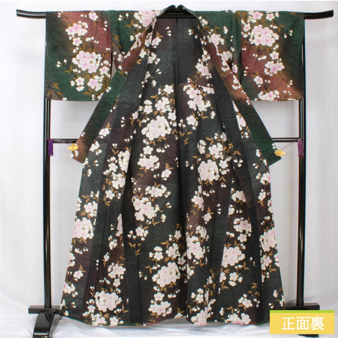浴衣 木綿 身丈162cm 裄丈68cm Bランク 単衣 グラデーション系 萌葱色（もえぎいろ） 長春色（ちょうしゅんいろ） 桜 1118005984499