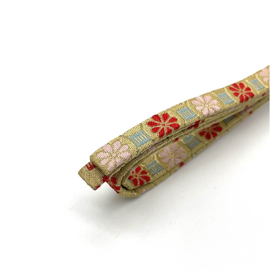 S-Rank Silk Obi-jime (Sash Band) - Gold with Floral Pattern, Approximately 154cm Long and 1.1cm Wide, Semi-Formal, Gold-Tone, Product Number: 1135003922321