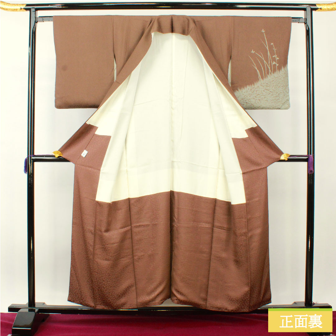 Homongi, pure silk, lined, length 153.5cm, sleeve length 63cm, squirrel-coloured, by Okubo Gensai, abstract pattern, artist's work, S-rank, brown, 1112004512214