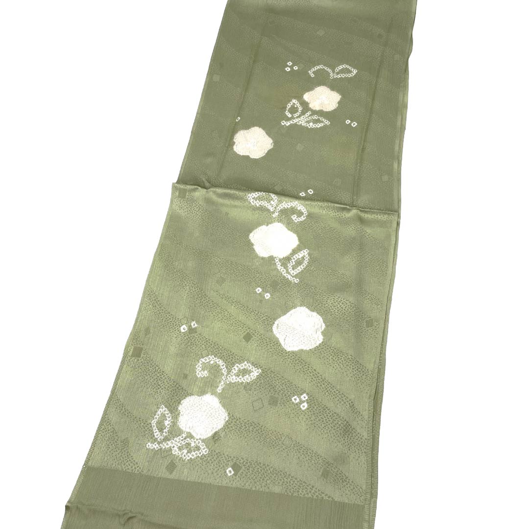 （新古品） 帯締め・帯揚げセット 正絹 NEWランク 利休鼠色（りきゅうねずいろ） 嫩黄色（どんこうしょく） 古典柄 トンボ玉付 長さ約160cm 幅約0.8cm カジュアル 緑系 1141000621319