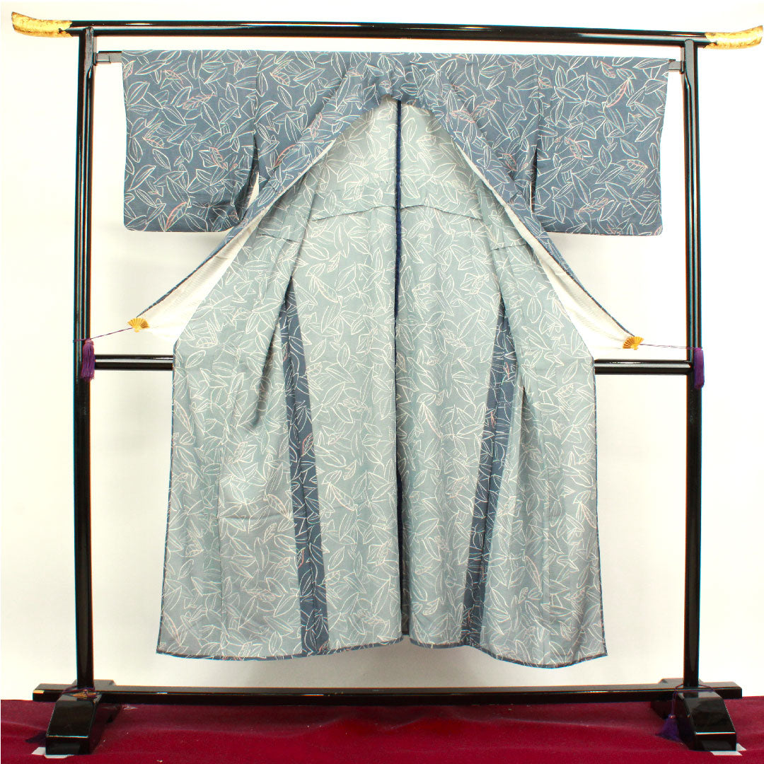 Summer pure silk komon kimono, length 146cm, sleeve length 66.5cm, Minato gray, abstract pattern, silk, A rank, gray, 1132000813122