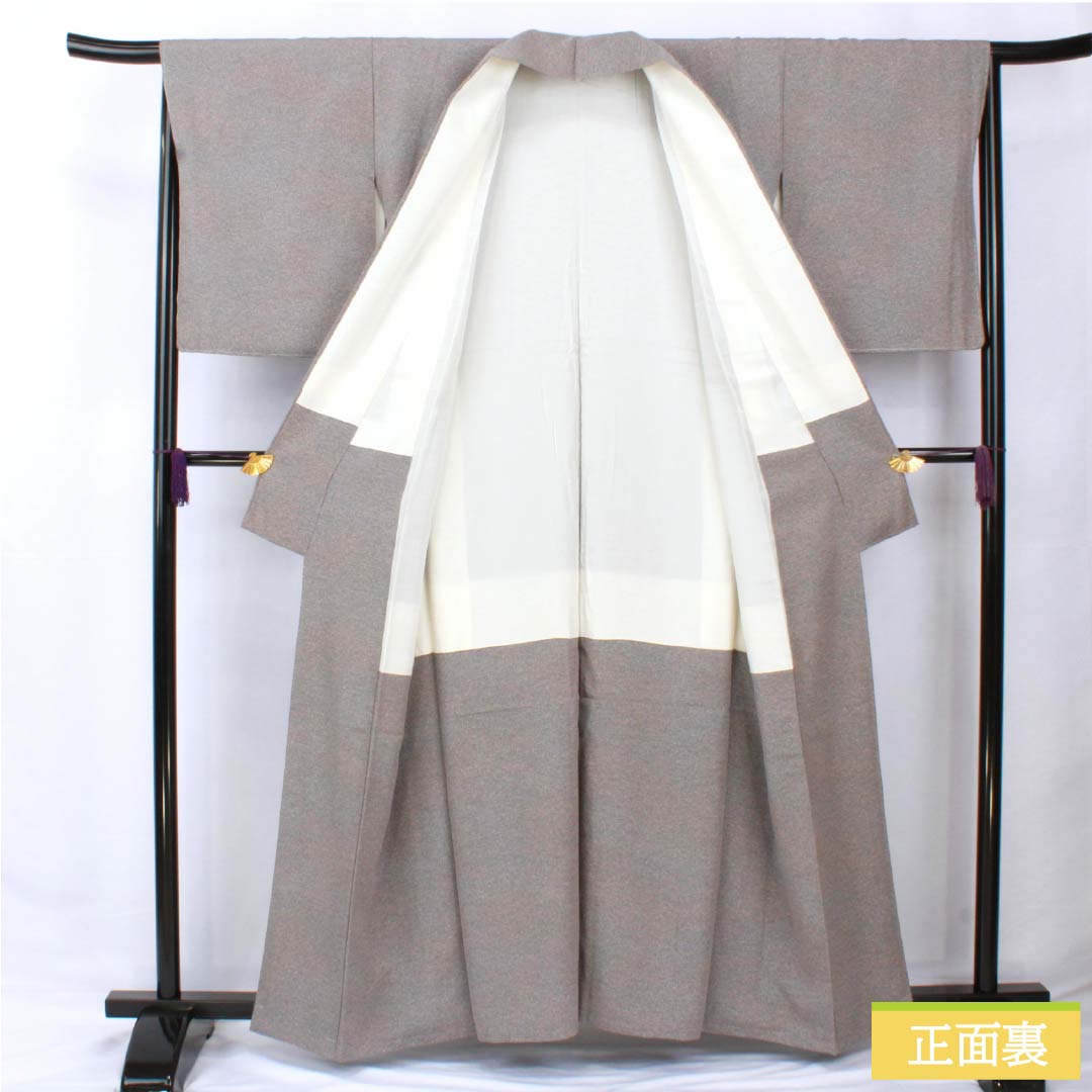 Komon, pure silk, length 160cm, sleeve length 64.5cm, lined, smoked silver, tataki-dyed, with basting thread, S rank, gray, 1115005842422