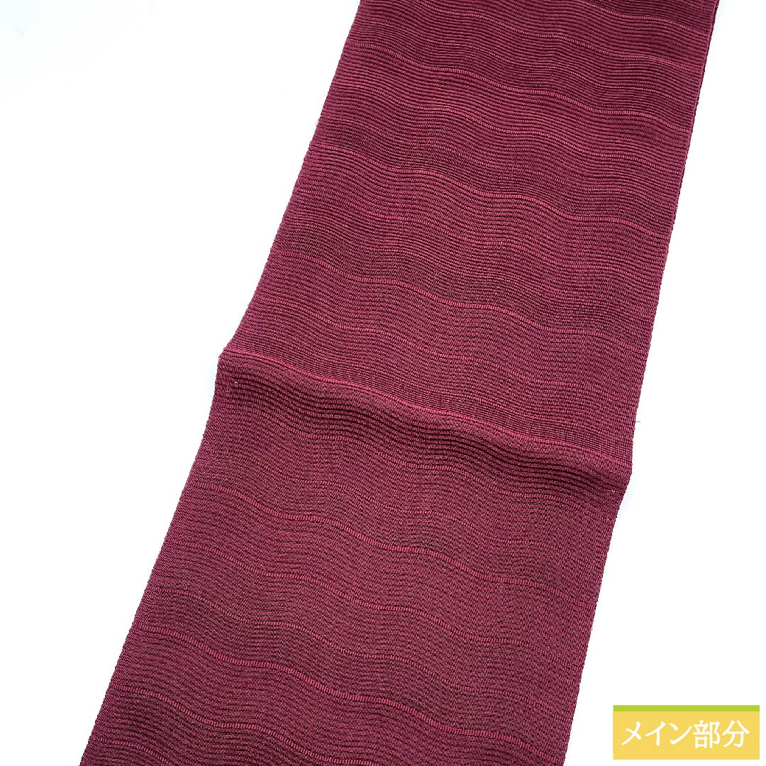 Nagoya obi, dark red, summer obi, silk, staggered stripes, obi length 357.5cm, pure silk, S rank, full length, casual, purple, 1124006032320, Matsuba style