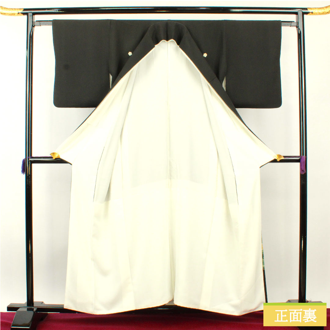 Black formal kimono, pure silk, length 156.5cm, sleeve length 61.5cm, lined, wave, hidden placket, five crests, ivy, A rank, black, 1111001373310