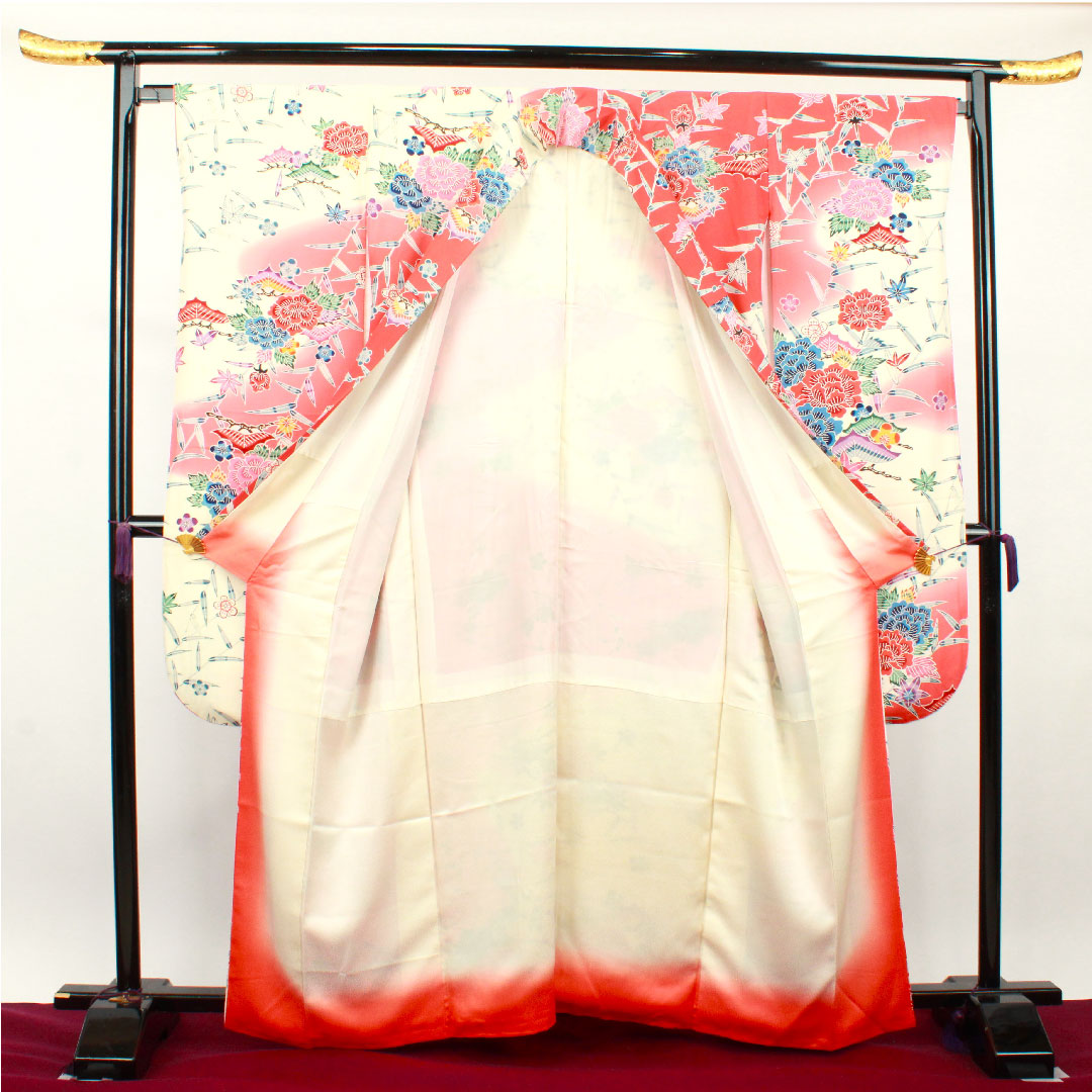 振袖 身丈162cm 裄丈65cm 袷  京紅型 松竹梅 笹 紅葉  正絹 Sランク グラデーション系 1113001612499
