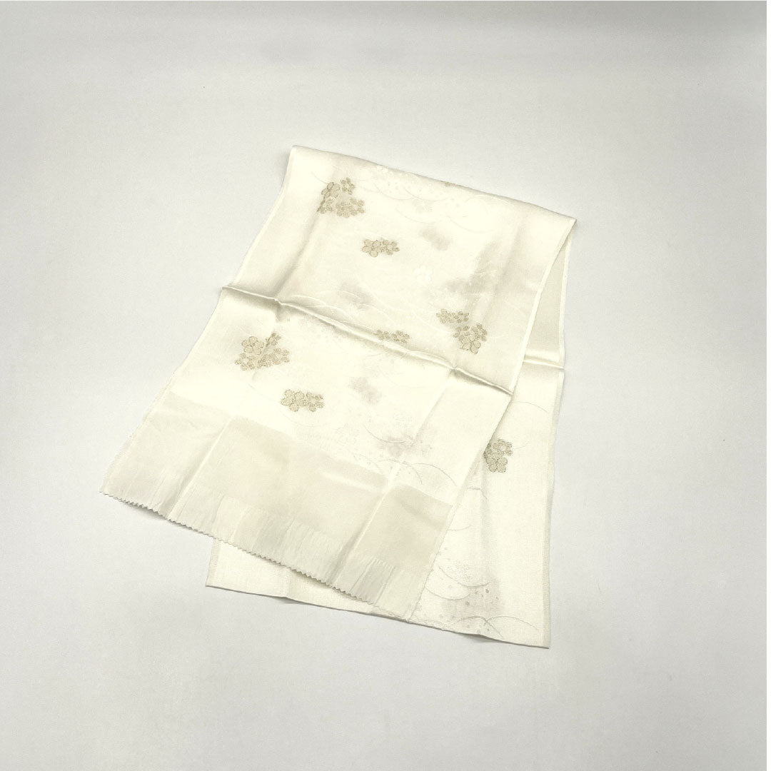 (Like new) Pure silk obijime and obiage set, Grade A, for weddings and receptions, includes fan, approximately 158cm long and 1.5cm wide, white, for formal kimono. Product number: 1141000033311