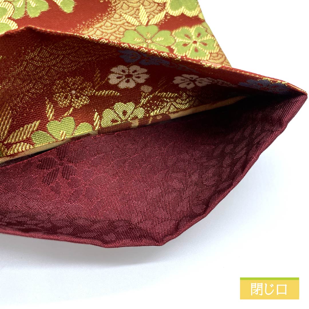 【Unstitched】Half-width Obi Polyester S-rank Shrimp Red (Ebi-akairo) Cherry Blossom Floral Seigaiha Classic Pattern Obi Length 412cm Brown Family 1125001162414