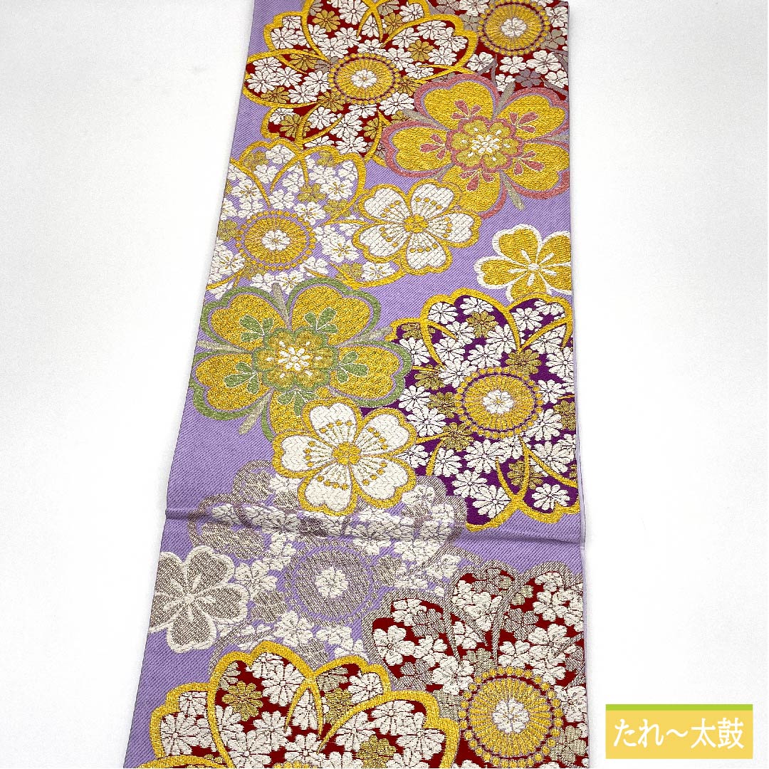 Fukuro Obi, Pure Silk, Pale Purple, Cherry Blossom, Length 446cm, S Rank, Six-way, Formal, Purple, 1123011642320
