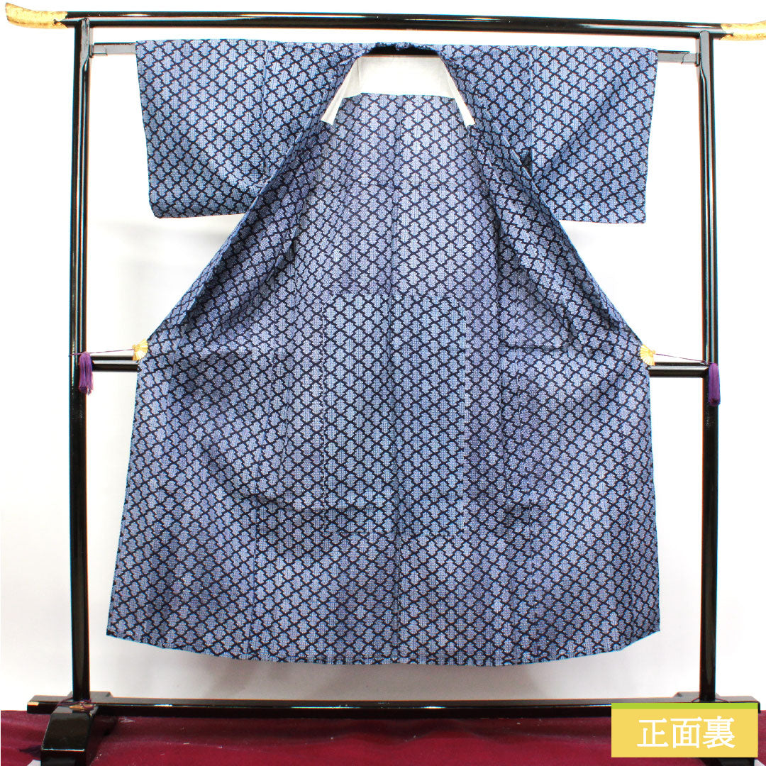 Yukata Cotton Length 149cm Sleeve length 61cm S rank Single layer Navy Deep navy Ripple Geometric pattern 1118004502118