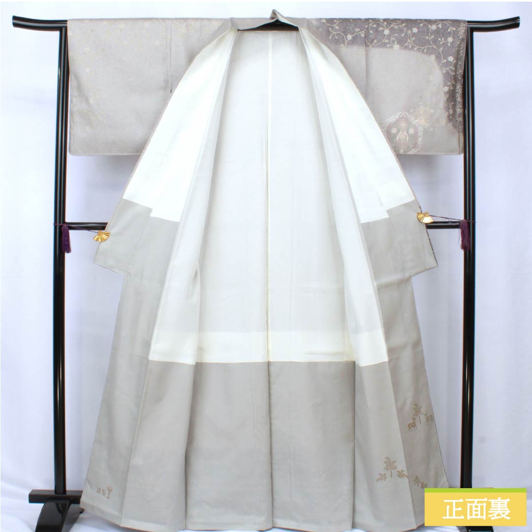 訪問着 正絹 Sランク 袷 身丈164.5cm 裄丈64.5cm 絹鼠色（きぬねずいろ） 蘇州刺繍 汕頭刺繍 抽象模様 グレー系 1112006422422