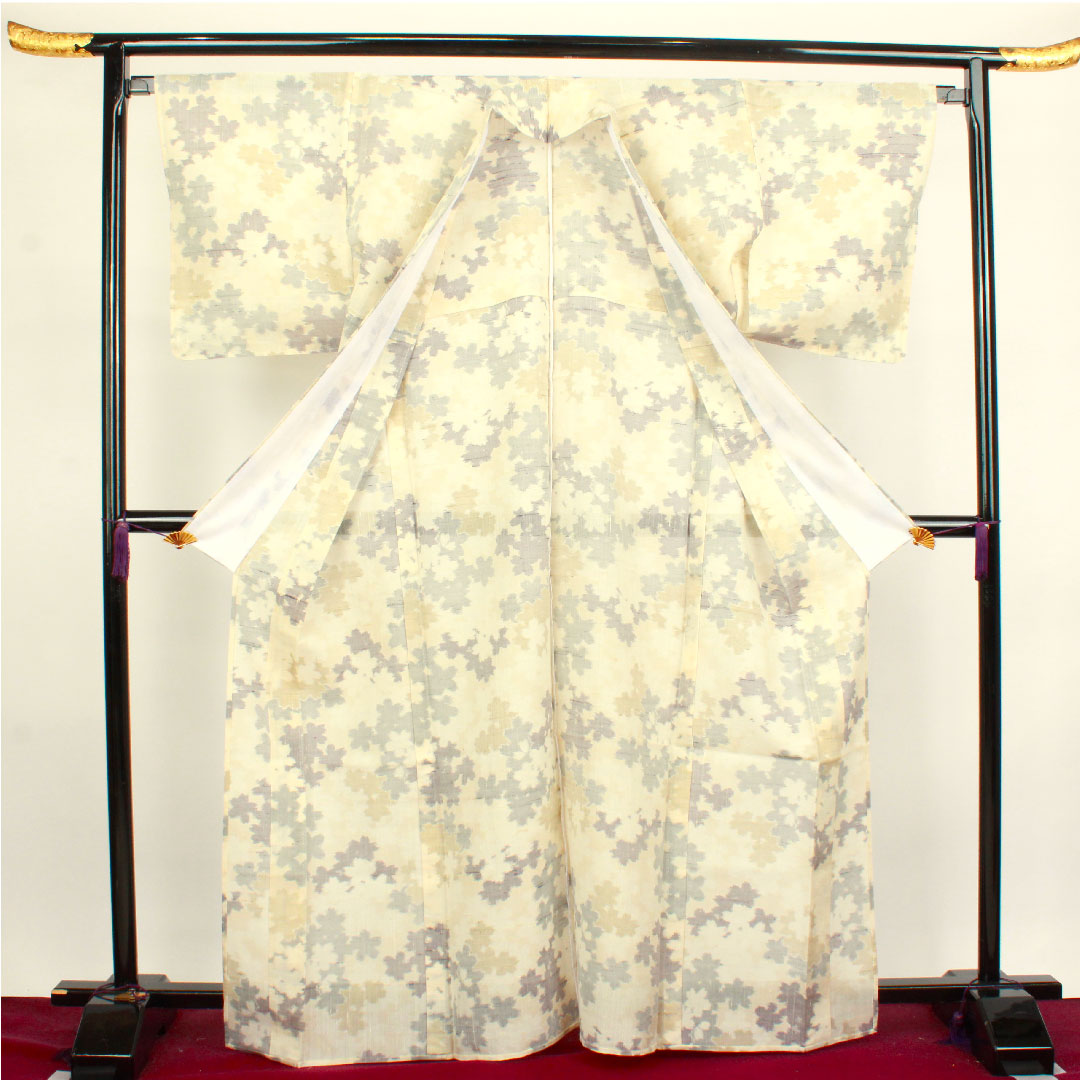 Raw tsumugi, Length 167cm, Sleeve length 66cm, Milky white, Abstract pattern, Pure silk, S rank, Single layer, Cream color, 1116002552515
