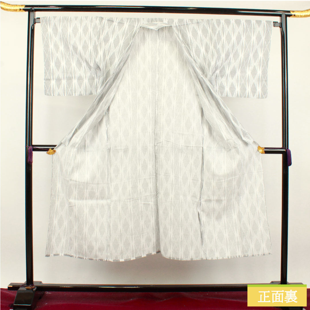 メンズ浴衣 木綿 身丈142.5cm 裄丈67cm Sランク 単衣 白系 幾何学模様 1118004962411