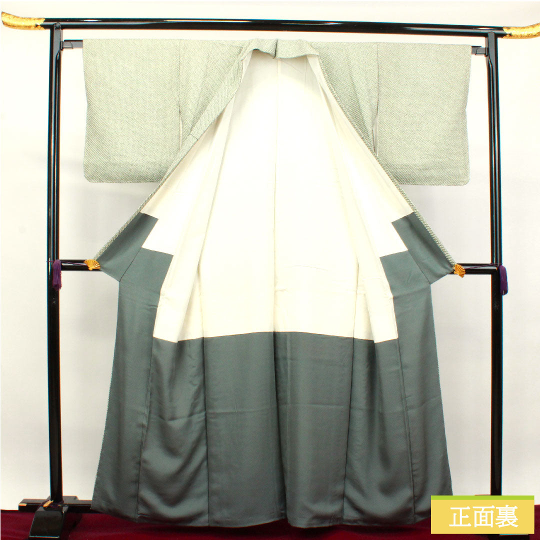 小紋 正絹 身丈161.5cm 裄丈64.5cm 袷  青浅緑色 総絞り しつけ糸付き 未使用品  Sランク 緑系 1115003902419
