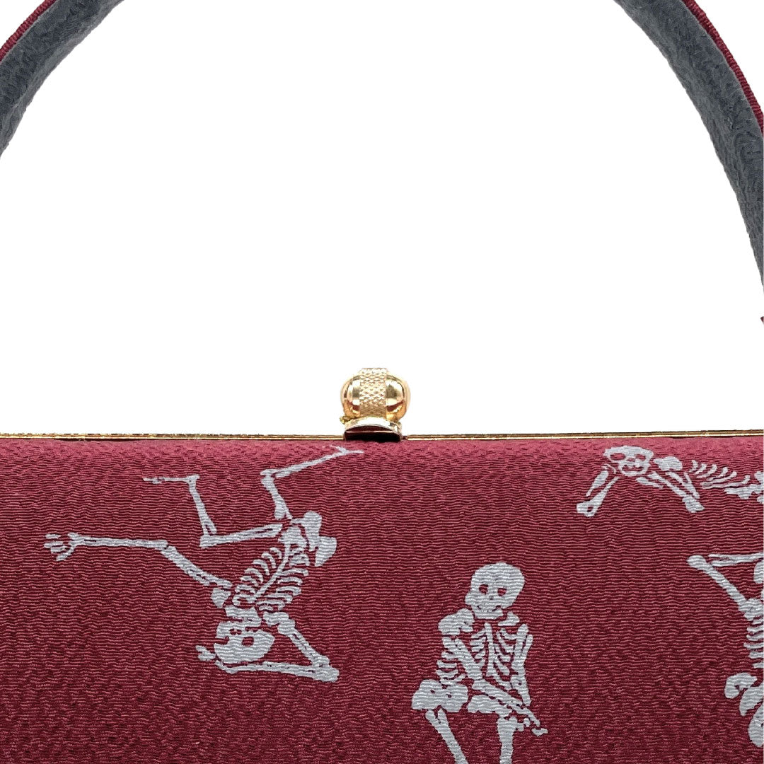Japanese Kimono Bag, Casual, NEW Rank, Reddish Purple, Skeleton Skull, Handmade by Artist, Reddish Tone, 113900139112