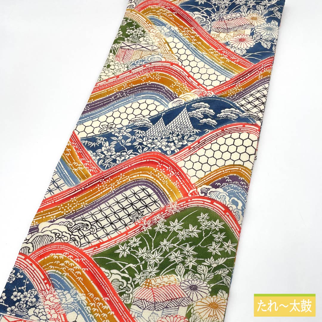 Nagoya Obi, Deep Autumn Color (Koimomijiiro), Kyoto Bingata Chirimen Fabric with Shippo Cloisonne, 370cm Long, Pure Silk, S-Rank, Full Length, Casual, Gradient Design, Item Number: 1124007322399, Nagoya Style