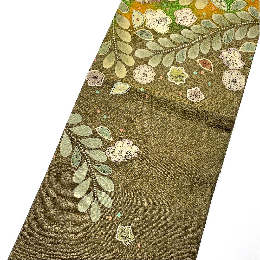 袋帯 昆布茶色（こぶちゃいろ） 辻ヶ花 ふくれ織 帯丈444cm 正絹 Aランク ポイント柄 フォーマル 金系 1123005753321