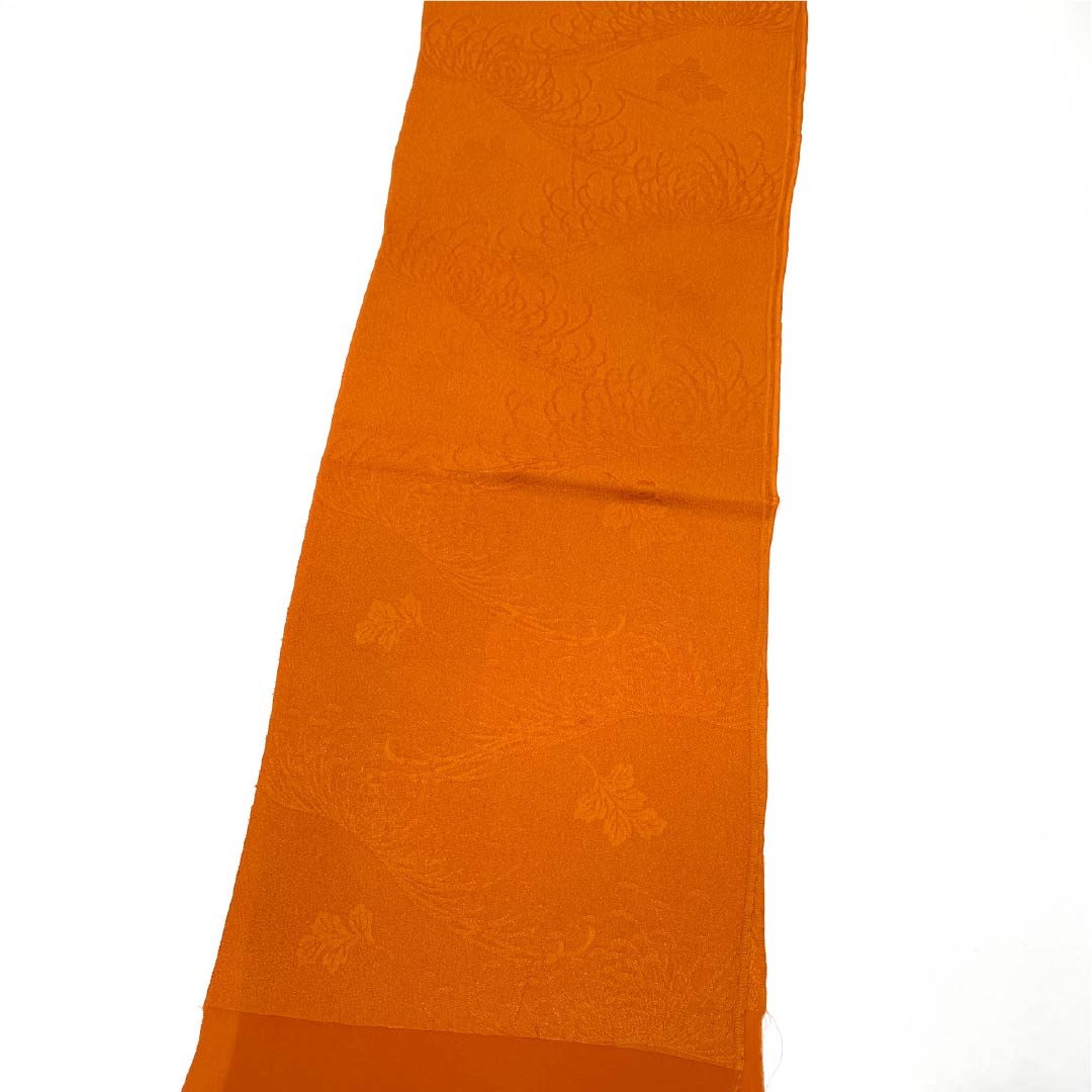 帯揚げ 正絹 Sランク カジュアル 黄丹色（おうにいろ） 糸菊 花柄 長さ約172cm 幅約28cm 橙系 1136001982926