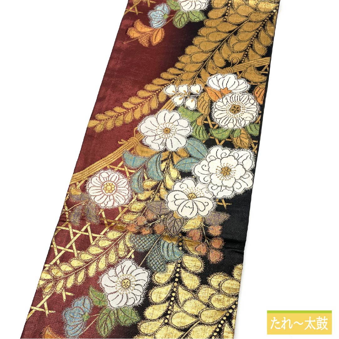 Fukuro Obi, pure silk, dark red (Angelic red), for furisode, Tsujigahana, obi length 448cm, S rank, six-pass, formal, gradation style, 1123013682399