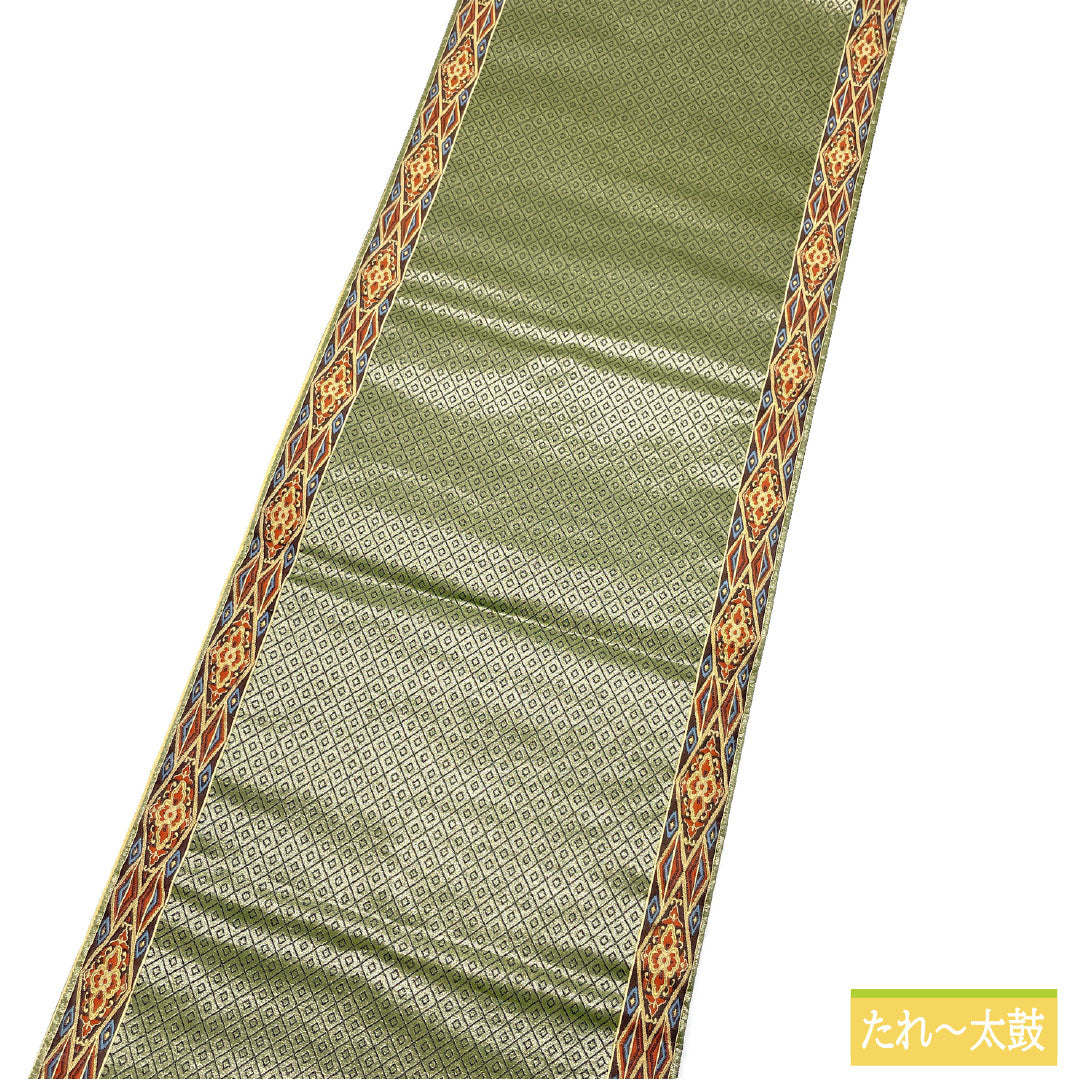 Nishijin-ori obi, pure silk, grade A, koji dust color, 444cm long, six-pass, semi-formal, green, 1123016403319