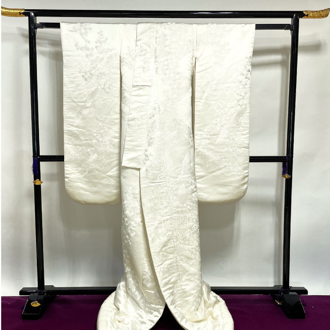 白無垢 身丈190cm  唐織 松竹梅 鶴 吉祥文様 正絹 Sランク 袷 白系 1110000212911