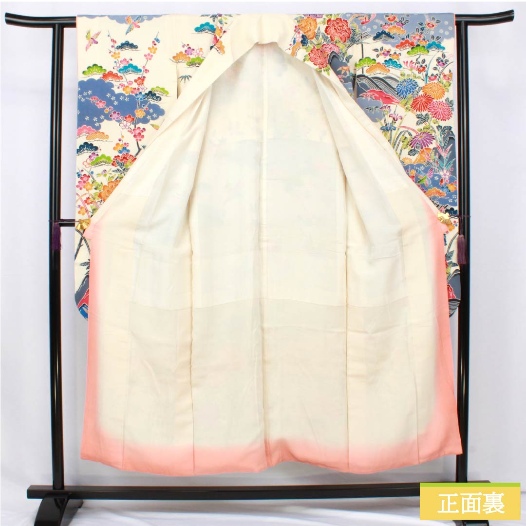 振袖 正絹 Bランク 身丈148.5cm 裄丈62cm 袷 生成り色（きなりいろ） 京紅型 吉祥文様    白系 1113002644111