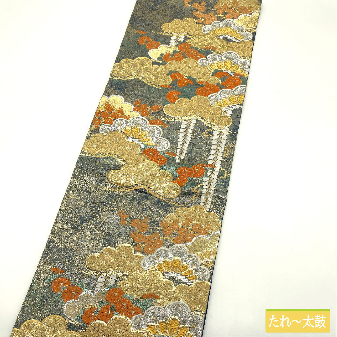 Fukuro Obi (Sash), Pure Silk, S-Rank, Nishijin-ori, Spring and Autumn Pine Pattern, Length 432cm, Six-Ply, Formal, Gradient Pattern, Item Number 1123016752399