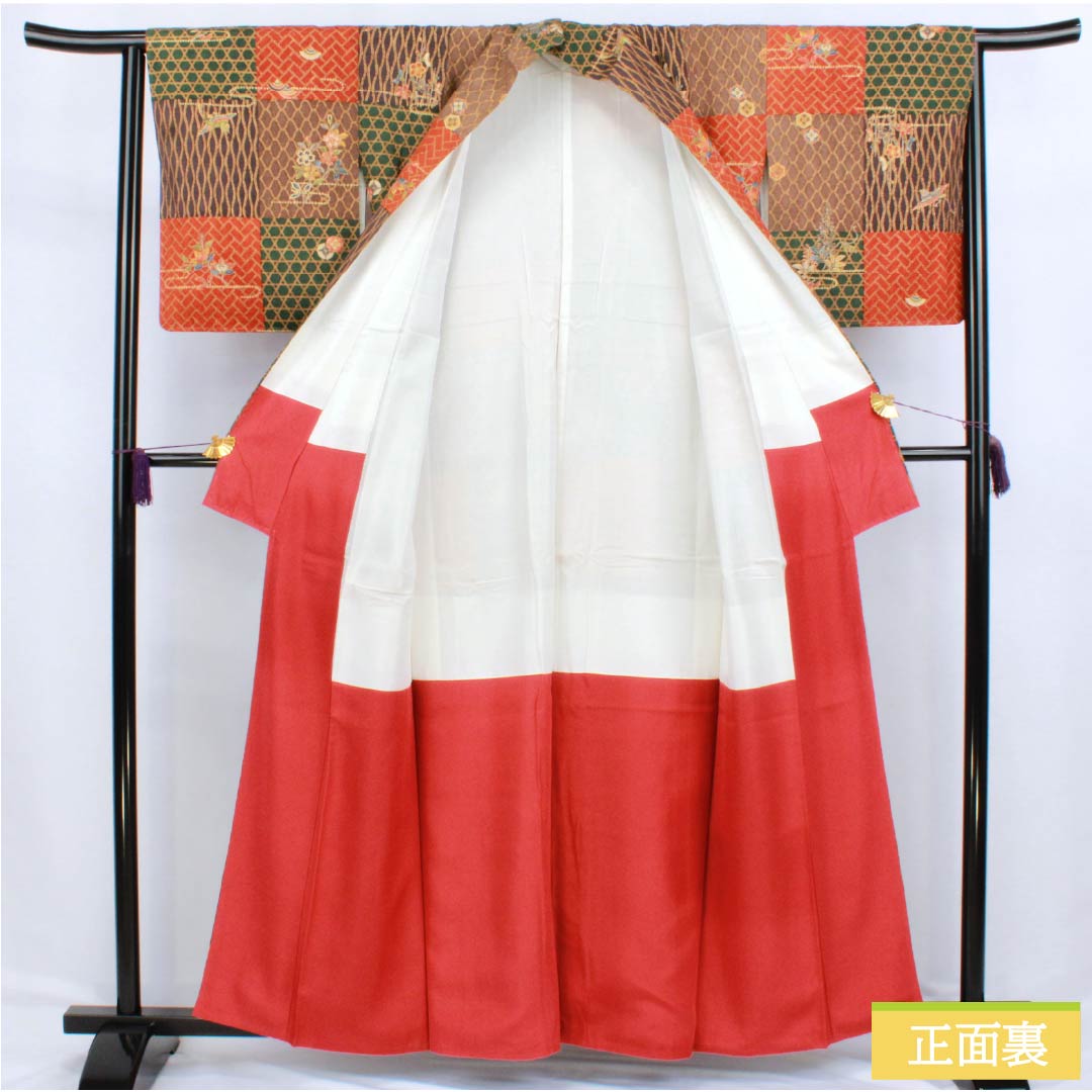 Komon (small pattern) silk, S rank, length 160cm, sleeve length 63cm, lined, Kyoto Yuzen, checkered pattern, classic artist's work, gradient effect, product number 1115006802499